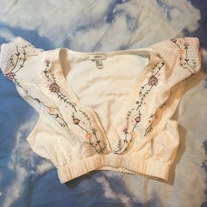 Floral Embroidered White Crop Top